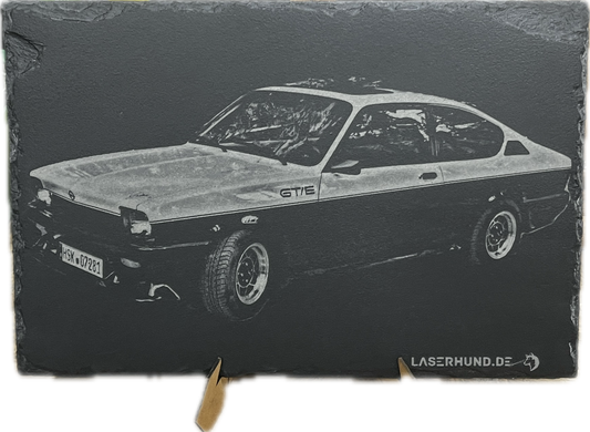 Lasergravur auf Schiefertafel "Motiv Opel"